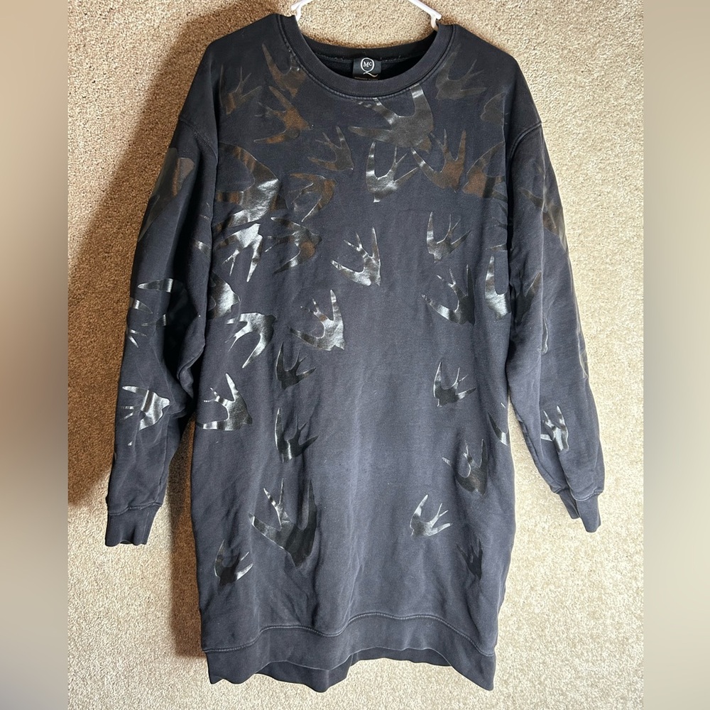 Alexander McQueen Black Swallow Print sweatshirt dress large - Picture 2 of 7